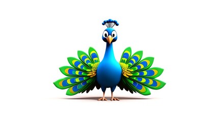 Cartoon peacock with bright plumage and spread wings