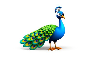 Obraz premium Side view of a cartoon peacock with elegant feather pattern