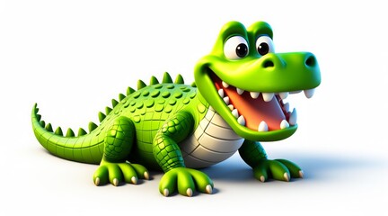 Fototapeta premium Happy cartoon crocodile with big eyes and sharp teeth