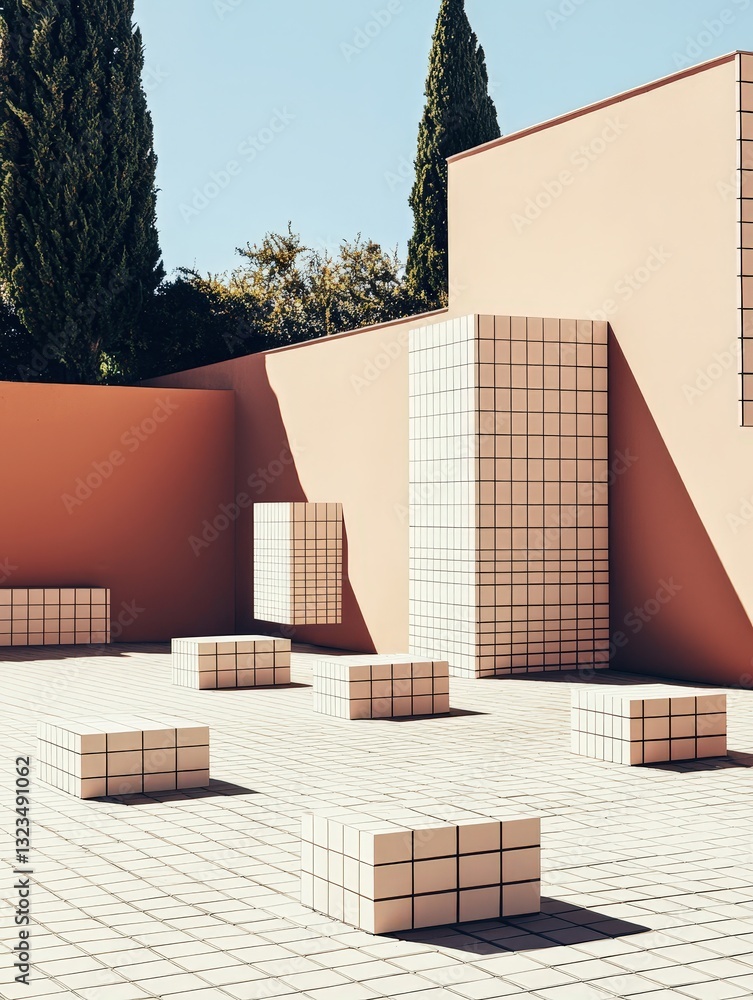 Poster urban building showcasing an array of boxes that create a unique and engaging architectural design