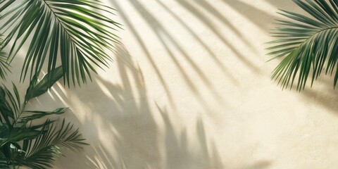 Fototapeta premium Palm Leaf Shadows on Textured Wall Creates Tropical Background for Design