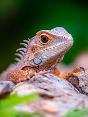 Obraz premium Close-up of a young iguana on a log