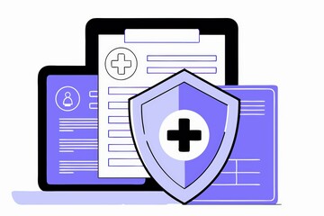 Fototapeta premium A digital illustration depicting a secure health record system with a protective shield, emphasizing medical privacy and data security.