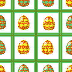 Seamless Easter checkered pattern with patterned eggs in flowers for fabric, textile, scrapbook or wrapping paper design