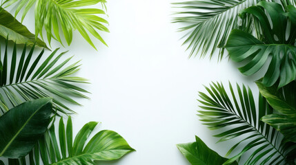 Tropical green palm leaves on light background with space for text, Palm Sunday 