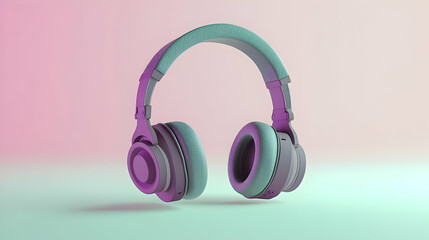 Pixelated Headphones In Pink And Turquoise Hues On A Gradient Background With Soft Lighting
