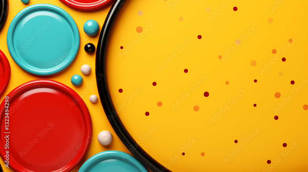 Poster colorful abstract composition with circular shapes and polka dots