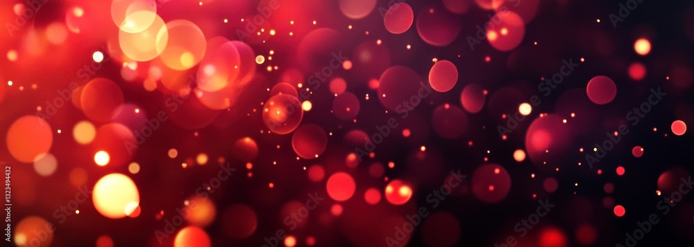 Poster abstract red and gold bokeh background with sparkling light effects