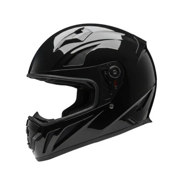 Glossy Black Full-Face Motorcycle Helmet with Aerodynamic Design, Safety Features, and Visor Protection for Riders