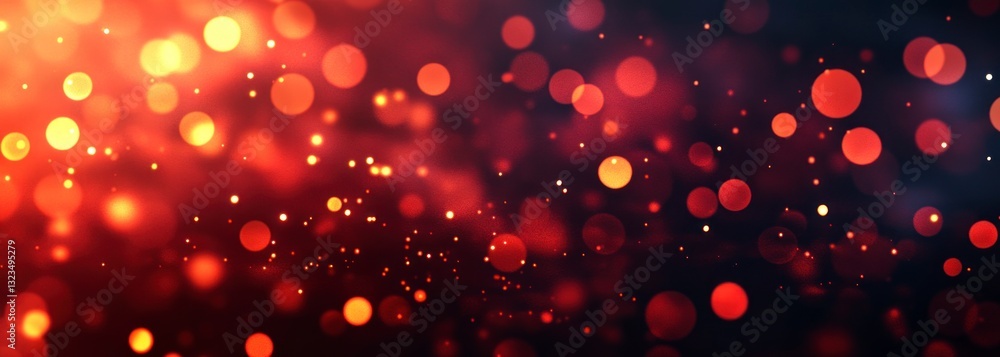 Poster abstract red and golden lights background with defocused bokeh effect