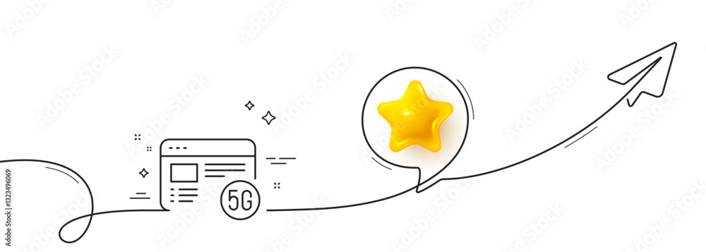 Poster 5g internet line icon. continuous line with share plane. wifi web browser sign. connection quality s