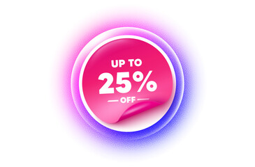 Discount tag sticker purple gradient. Paper offer price tag. Up to 25 percent off sale. Discount offer price sign. Special offer symbol. Save 25 percentages. Sticker label. Grain dots effect. Vector