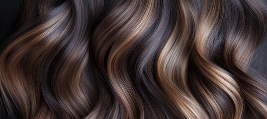 Naklejka premium Luxurious Brown And Auburn Hair A Close-Up Of Shiny, Flowing Waves Against A Dark Backdrop
