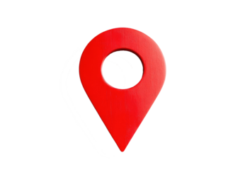 Red location pin symbolizing navigation and direction in digital maps, cut out on transparent background