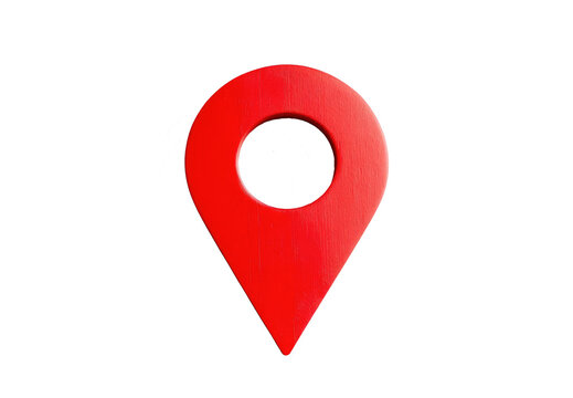 Red location pin symbolizing navigation and direction in digital maps, cut out on transparent background