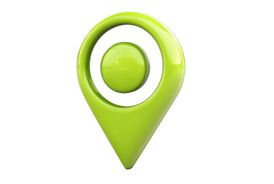 Bright green location pin symbolizing navigation and geolocation on a white background, cut out on a transparent background
