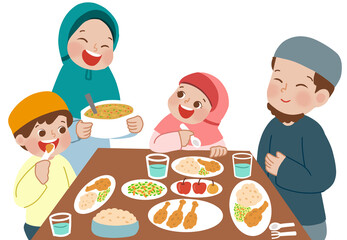 Muslim family having breakfast