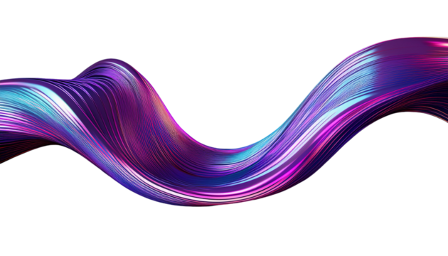 abstract fluid holographic iridescent purple curved wave isolated on transparent background png