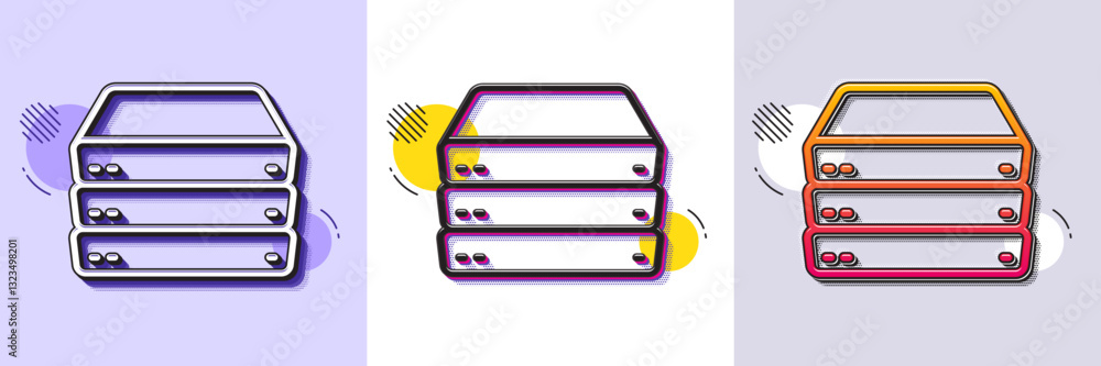Poster servers line icon. halftone dotted pattern. gradient icon with grain shadow. pc component sign. big 