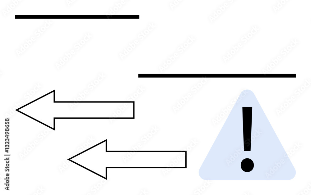 Poster minimal design with horizontal lines, directional arrows, and warning sign. ideal for navigation, ca