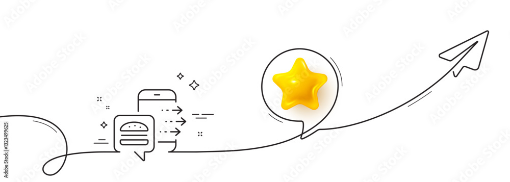 Poster food order line icon. continuous line with share plane. meal delivery app sign. online catering serv