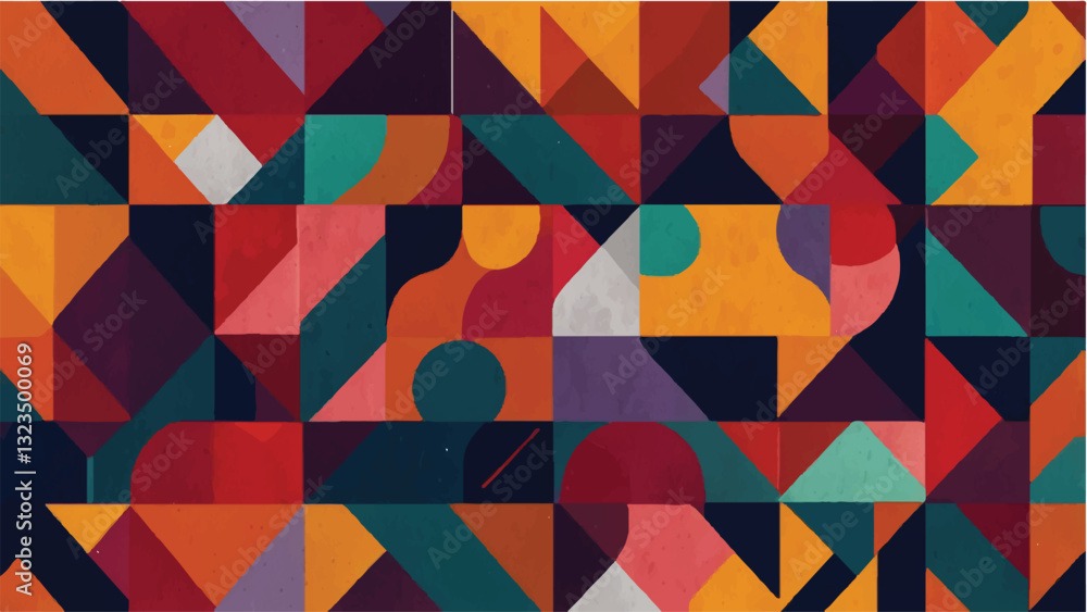 Poster vibrant geometric pattern with abstract triangles and mosaic texture.