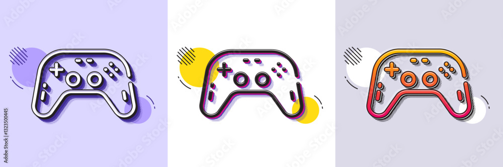 Poster gamepad line icon. halftone dotted pattern. gradient icon with grain shadow. game joystick sign. sym