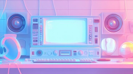 Fototapeta premium Retro old computer user interface,Pink Y2K computer window page and retro interface of PC screenTrendy,y2k pc element,8 bit pixel art,Transgressive conceptual modern art,kawaii retro 90s style.