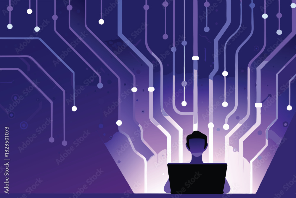 Poster create a futuristic vector background with glowing neon lines, vibrant gradients, and abstract shape