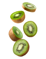 Fototapeta premium Fresh kiwi falling on a white background, cut out