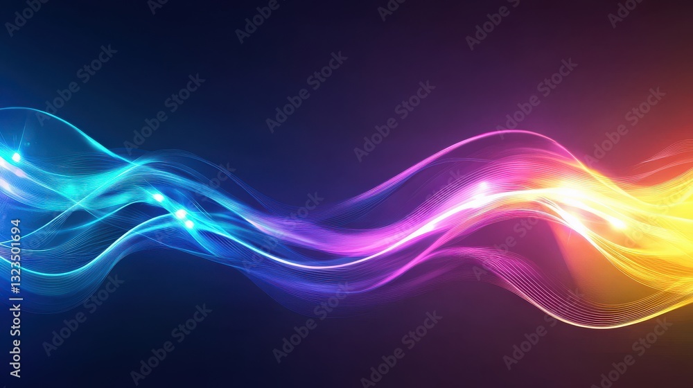 Poster abstract colorful light waves flowing dynamically