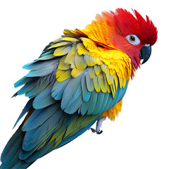 Obraz premium Colorful Parrot with Red Crest, Yellow Breast, and Teal Wings , Feathered Bird Sitting on a Branch , Transparent Background