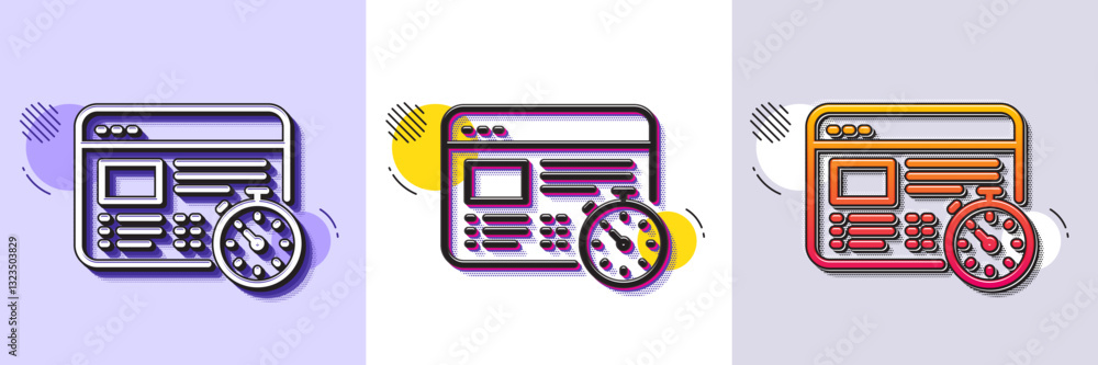 Poster web timer line icon. halftone dotted pattern. gradient icon with grain shadow. online quiz test sign