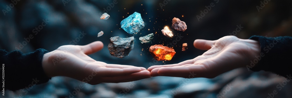 Poster quantum eco-innovation immersive digital sustainability visualization with interactive mineral holog