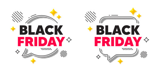 Black friday chat speech bubble. Social media concept. Black Friday Sale. Special offer price sign. Advertising Discounts symbol. 3d flare stars chat bubble. Vector