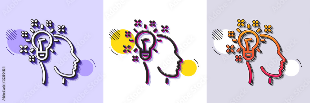 Aufkleber idea line icon. halftone dotted pattern. gradient icon with grain shadow. human head with light bulb