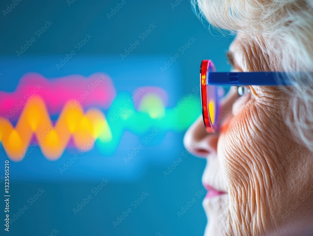 Poster quantum wellness vision futuristic neurological color wave visualization for senior mental health in