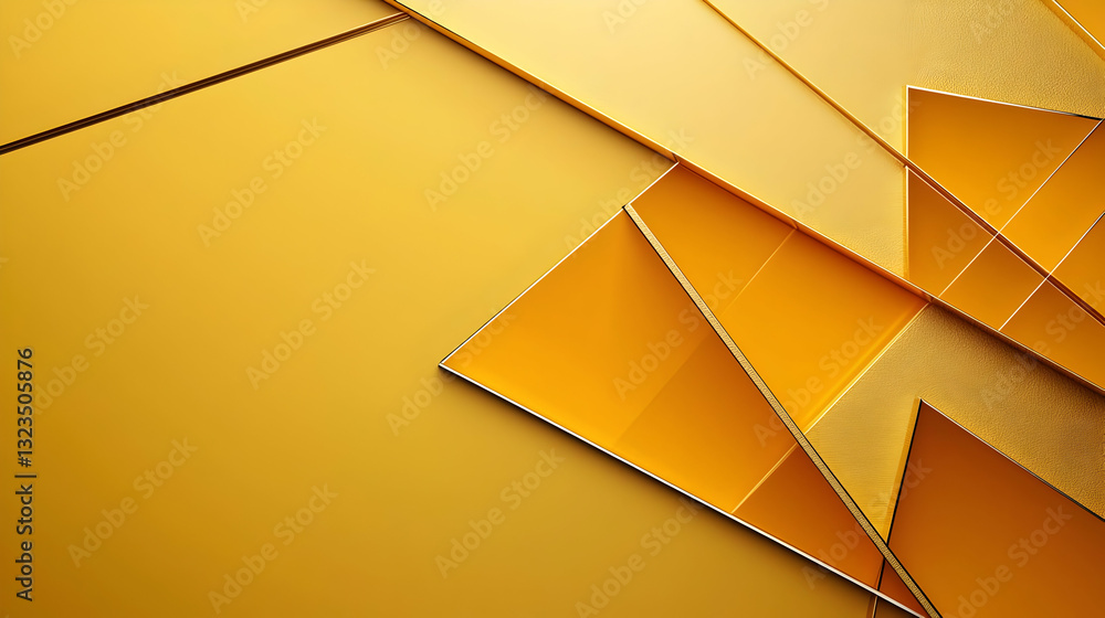 Poster abstract geometric composition of orange triangles with golden textured background and modern design