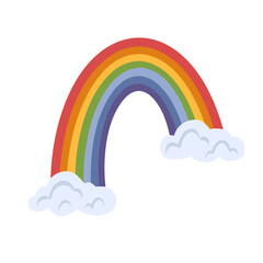 Colorful rainbow with clouds or color spectrum flat icon for apps and websites. Hand drawn vector illustration weather symbol