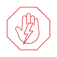 Obraz premium Electrical Hazard Warning Icon with Hand and Lightning Bolt – Transparent Background for Safety Signs, Labels, and Industrial Use