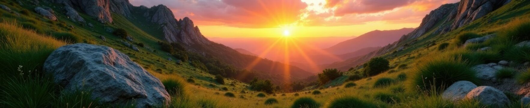 Lush greenery and granite rock formations at sunrise, nature, sunrise, Supramonte