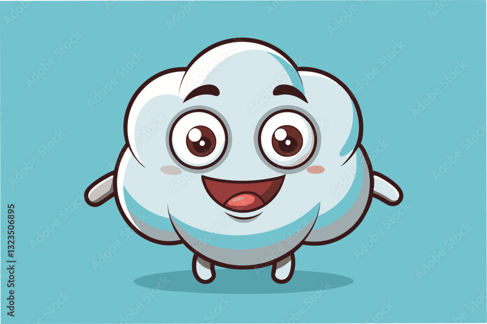 Poster happy cloud character with expressive face and cheerful demeanor in a playful vector illustration