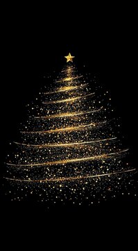 Manifesto con albero di Natale stilizzato composto da una spirale di luce dorata su uno sfondo nero. In cima all'albero c'&egrave; una stella dorata. Effetto brillante ed elegante