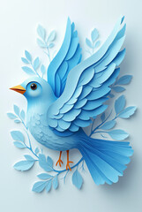 Fototapeta premium Elegant Papercraft Blue Bird – Layered Paper Art for DIY & Decor