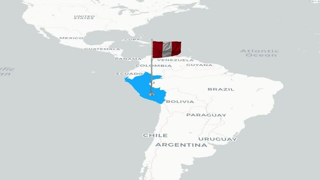 Peru map animation. The Peru flag flies majestically over a detailed map.