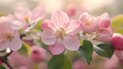 Fototapeta premium Blooming apple blossoms orchard nature photography springtime close-up serenity