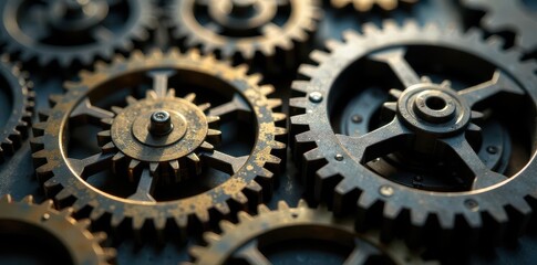 Close-up of intricate clockwork gears meshing , steampunk, craft