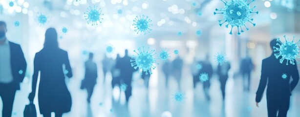 Crowd Walking with Covid Virus Molecules Concept for Healthcare Awareness