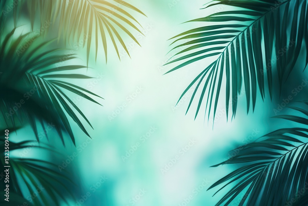 Aufkleber tropical escape with vibrant palm leaves in green and teal hues creating a serene backdrop for adven