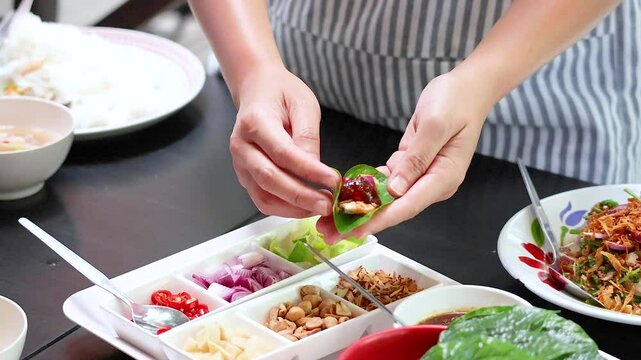 Preparing Miang Kham Leaf Wraps in Phuket